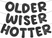 Fulmoon Set of 3 Pre Strung Older Wiser Hotter Glitter Banner Funny Birthday Ban