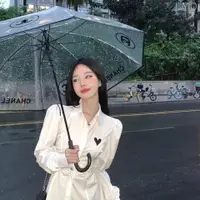 在飛比找樂天市場購物網優惠-全新 網紅透明雨傘女適用於香奈兒長柄自動高級感拍照高顏值小香