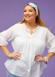[Virtuelle] Taking Shape Cotton Embroidered Top Size 18 in White - Plus Size Women's Clothing White