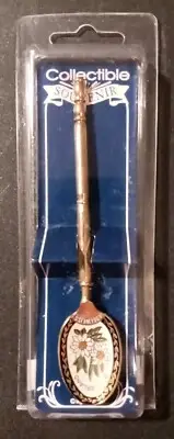 Gold Color collectible SPOON WITH ENAMELED FLOWERS from Switzerland Edelweiss