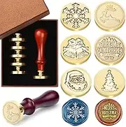 KOKAY Christmas Wax Seal Stamp Set, 6 Pieces Copper Seals, Wooden Handle, Wax Stamp Kit for Cards, Envelopes, Invitations, Wine Packages