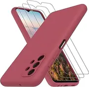 [Neseovge] for Samsung Galaxy A23 5G/4G Phone Case with 3 Pack Tempered Glass Screen Protectors, Soft Liquid Silicone TPU with Microfiber Liner Full-Body Protective Cover for Galaxy A23, Hawthorn Red