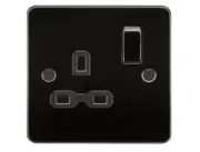 Knightsbridge Flat plate 13A 1G DP switched socket GUNMETAL FLAT PLATE BLACK