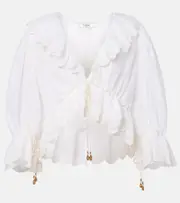 [Chloe] Chloé Broderie anglaise ruffled cotton blouse AU 14 white