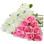 20 Pcs Rose Artificial Flowers with Long Stem Realistic Silk Roses Pink, White
