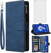 [Asuwish] Compatible with Asus ZenFone 9 Wallet Case and Tempered Glass Screen Protector Leather Flip Cover Card Holder Stand Cell Accessories Kickstand Protective Phone Cases for ZenFone8 Women Blue