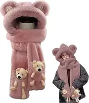 [Générique] Cold Proof Scarf Set, Bear Ears Scarf Set, Animal Winter Hat, Bear Animal Scarf Set, Cute Winter Scarf Set 55-60 cm/21.65-23.62 Inches for Outdoor Activities, Winter Outings, or Everyday Wear
