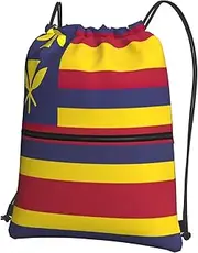EdWal Flag Of The Kingdom Of Hawaii Print Drawstring Backpack Gym Bags Sports Bags With Zipper Pocket For Travel Swimming Beach, Black, One Size