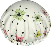 WURTON Atomic Stars Retro Pattern Print Shower CapSoft,Reusable, Double Waterproof Layers Bath Hat Women,Breathable,