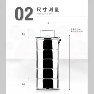 【ZEBRA 斑馬牌】多層飯盒 / 14CM*5層 / 0.9L*5(304不鏽鋼 餐盒 便當盒)