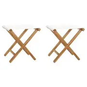 Folding Chairs 2 pcs Solid Teak Wood and Fabric Cream White