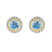 18k Gold And Sterling Silver Blue Topaz Stud Earrings