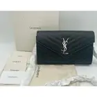 NEW SAINT LAURENT YSL BLACK LARGE LEATHER CHAIN WALLET WOC BAG AUTHENTIC BOX