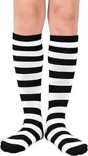 [American Trends] Kids Toddler Soccer Socks Knee High Tube long Socks Three Stripes Uniform Socks for Boys Girls 1-9 years, 1 Pack Striped Black White, 3-6 Years