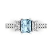 1.74 Emerald Round 3stone Natural Aquamarine Promise Wedding Ring 14k White Gold