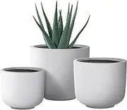 Kante 13",11",9" Dia D Pure White Concrete Round Planters (Set of 3), Outdoor Indoor Modern Planter Pots, Lightweight, Weather Resistant, Seamless with Drainage Hole