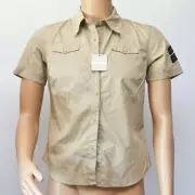 DC Shoe Co Skateboarding Skate Button Shirt Top Short Sleeve Taupe Womens LG NOS