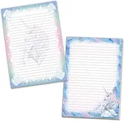 2 Motif Writing Pads Lined Writing Paper for Girls Children School Unicorn Horse Crystal (1 Pad Colourful and 1 Pad for Colouring A5 with 25 Sheets Each)