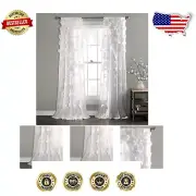 Light Filtering White Curtain with Handmade Detail - Single Panel 54" W x 108" L