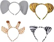 [KONTONTY] Jungle Animal Headbands Pcs Set for Boys and Girls Adults Tiger Elephant Zebra Giraffe Ears