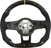 Blue Stitching Carbon Fiber Blue Back Label Steering Wheel Assembly Compatible With VW Golf MK7 7.5 GTI R Polo(Yellow no hole)