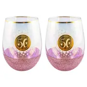 2PK Glitterati 50 Celebration Stemless Wine/Alcohol Glass 600ml Drinking Tumbler