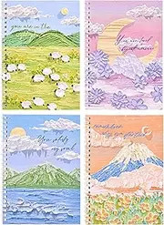 FYY Aesthetic Spiral Notebook Set of 4, College Ruled A5 Size Cute Spiral Notebook With 3D Painting, Spiral Notebook Ruled Lined Journal Notebook Bulk, 60 Sheets/120 Pages Spiral Bound Notebook (5.5"x 8.07")-2