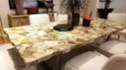 Golden Petrified Agate Dining Table, Live Edge Stone Counter Top Table, Decors
