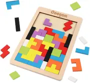 Wooden Puzzle Brain Teasers Toy Tangram Jigsaw Intelligence Colorful 3D Russian Blocks Game STEM Montessori Educational Baby Kids (40 Pcs)