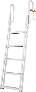 VEVOR Dock Ladder Flip Up 5 Steps, 350lbs Load Capacity, Aluminum Pontoon Boat Ladder with 4" Wide Step & Nonslip Rubber Mat,Swimm Step Ladder for Ship/Lake/Pool/Marine Boarding