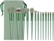 Makeup Brushes, 13 Pcs Premium Synthetic Makeup Brushes Foundation Eyeshadow Brush Powder Blush Concealers Brush Set with velvet bag (Green)
