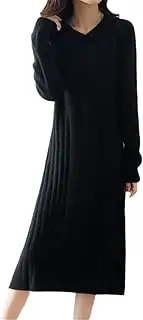 [Zozogag] Autumn Winter 100% Wool Sweater Long Pullover Knit A-Line Dress Women Collar Loose Warm Dress