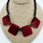 Vintage Japanese Velvet Square Faceted Beaded Necklace Geometric Fuzzy Delicate