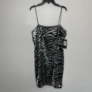 AIDAN MATTOX Mini Dress Women 8 Cocktail NEW Silver Black Sequin Strappy Evening