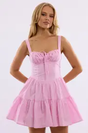 Pink Stripe Fit And Flare Dress Mini Gathered Bust - Size 16XL, Women's Skater Dress