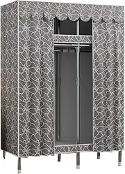 Canvas Wardrobe Portable Wardrobe Durable with Hanging Rail Clothes Storage Organiser Foldable for Clothes, Bags, Shoes