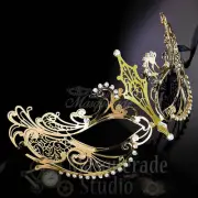 New Womens Extravagant Light Filigree Metal Laser-Cut Masquerade Mask [Gold]