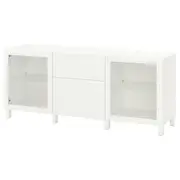 BESTÅ storage combination with drawers, white Lappviken/Sindvik/Stubbarp white clear glass, 180x42x74 cm