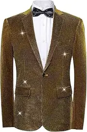 [Lars Amadeus] Shiny Tuxedo for Men's Blazer Disco Prom Party Wedding Metallic Dinner Suit Jackets