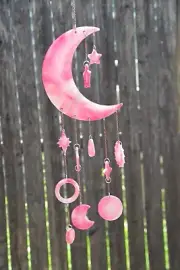 Handmade Pink Resin Crescent Moon Hanging Art - Altair