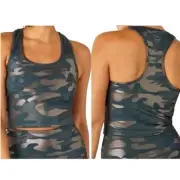 NWT Beyond Yoga Women XS First Class Shiny Metallic Camo Cropped Tank