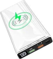 Wireless Power Bank, 22.5W PD20W Fast Charging 10000mAh Portable Charger LED Display, External Battery with 4 Outputs(Qi & USB C) 2 Inputs Super Charger for iPhone Samsung Huawei iPad etc (White)