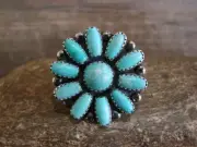 Native American Sterling Silver Turquoise Cluster Ring - Perry - Size 9.5
