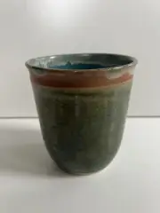Handmade Artisan Studio Art Pottery Vase 5” Moss Green Wheel Thrown Rustic