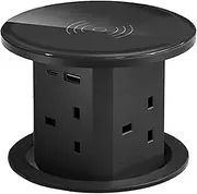 Pop up Socket, Automatic Pop up Extension Socket with 15W Wireless Charging, 4 UK Plugs, USB-A, 20W Type-C Port, Safe Power Solution for Home Office Worktops Desktop(13A/90-260V)