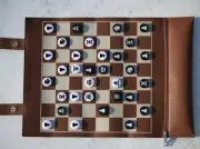 14.5in Vegan Leather Foldable Chess and Checkers Set With Pieces Handmade