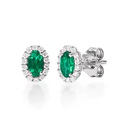 Created Emerald Halo Stud Earrings with 0.14ct of Laboratory Grown Diamonds in Sterling Silver and Rhodium