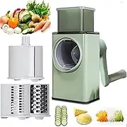 Rotary Cheese Grater with Handle - Vegetable Shredder with 3 Well-Designed Blades & Strong Suction Base, Round Mandoline Slicer & Multifunctional Food Vegetable Cutter Potato Slicer for Kitchen