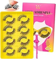Self Adhesive Eyelashes Lash Clusters 8 Pairs Reusable Adhesive Eyelashes,No Glue Needed,No Sticky Residue Lashes with Tweezers for Diy Lashes Extension at Home by WLFRHD(Gift,D-Mix8-16mm Kit)