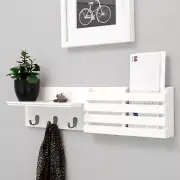 New White Wall Shelf Mail Holder Entryway Coat Rack 3 Hooks Dorm Apt